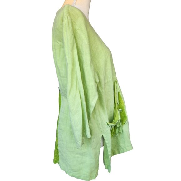 Dear Friends Boho Linen Top Vintage Women's Sz Medium Burnt Velvet Accents - Picture 9 of 14
